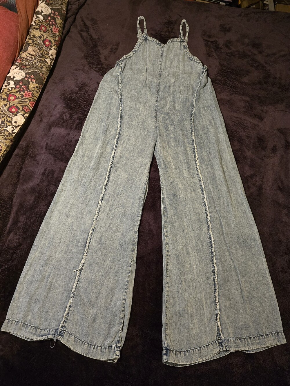 Wide Leg Chambray Type Jumpsuit Overalls